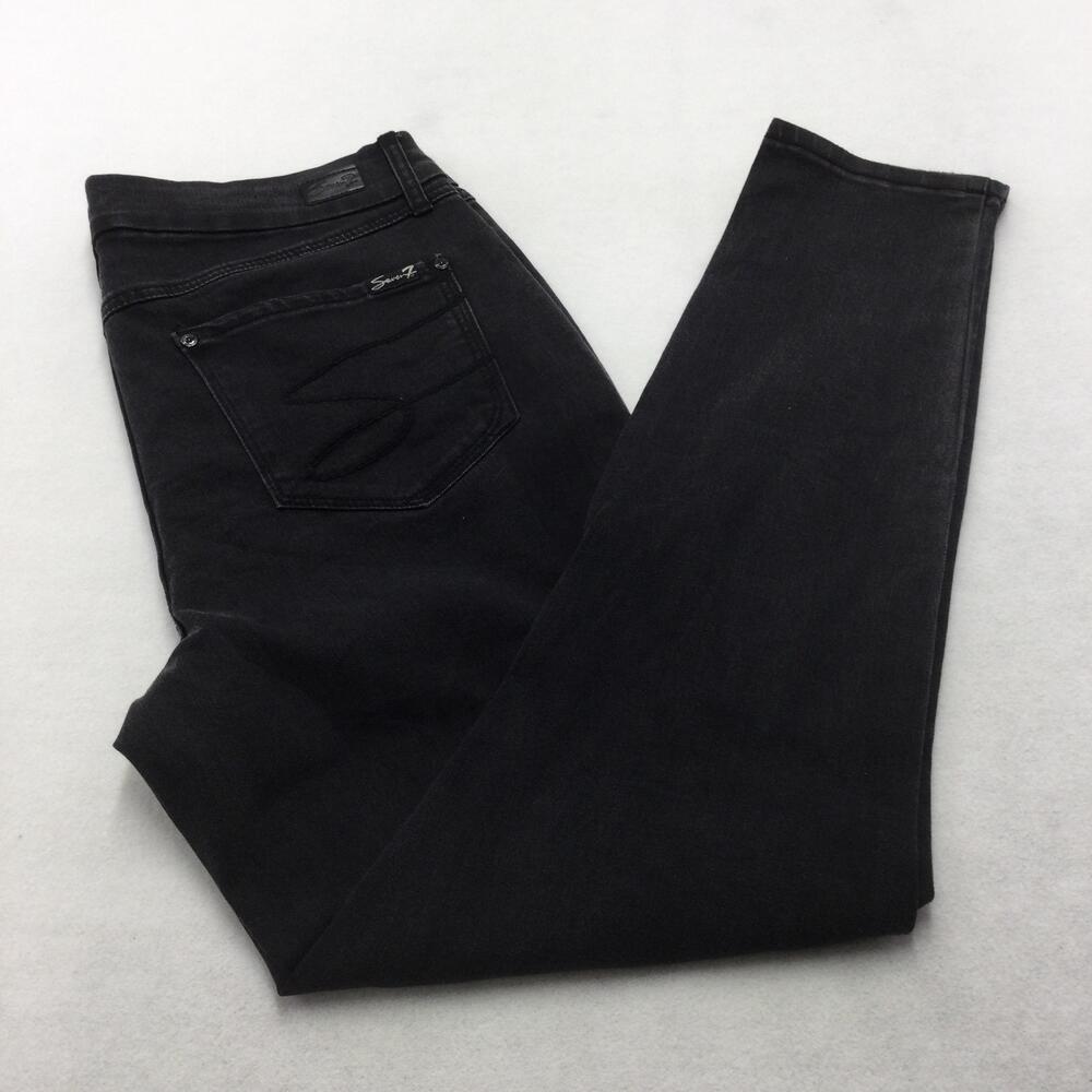 Seven7 Tummyless High Rise Skinny Jeans Womens 14 Black Distressed Stretch Denim